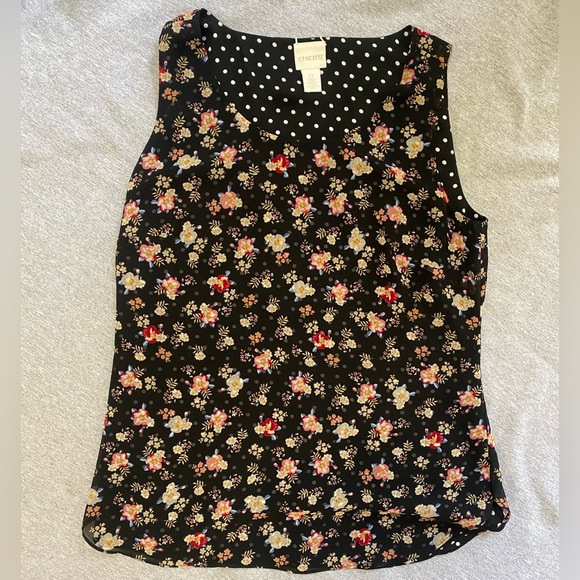 Chico's Tops - Reversible Tank Black Polka Dot/ black with floral print size 4-6